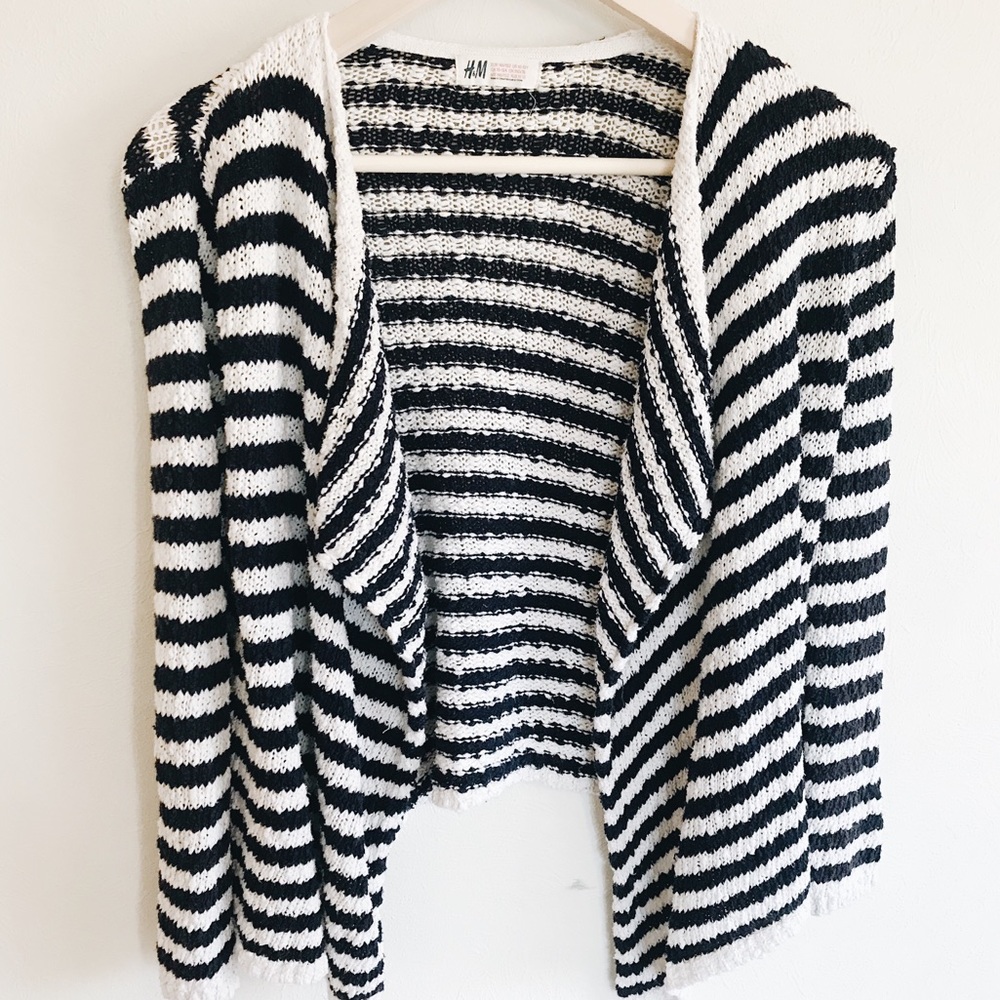 H&M Striped Knit Open Front Cardigan Sweater